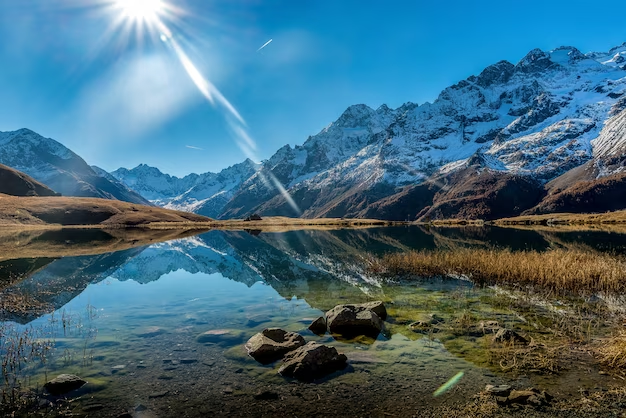 View of the lake and mountains